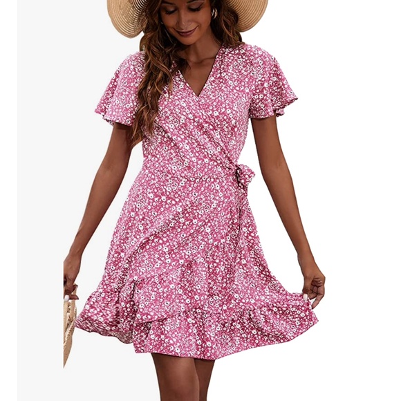 NWOT 🦋 Pink floral wrap dress | Large - Picture 16 of 16